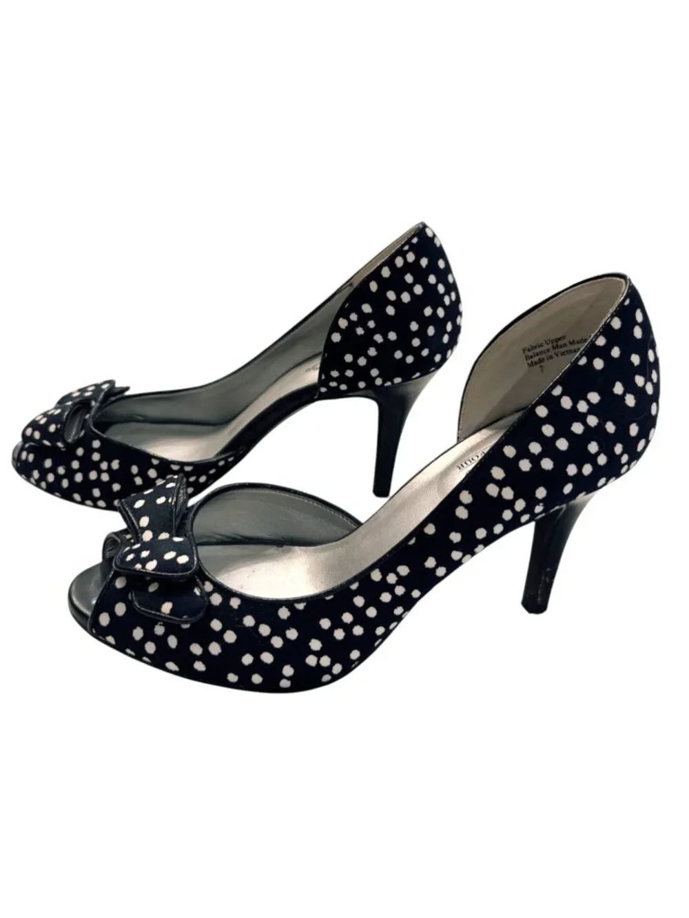 Coach and Four Women's Black White Polka Dot Peep Toe Heels Bow Size 7